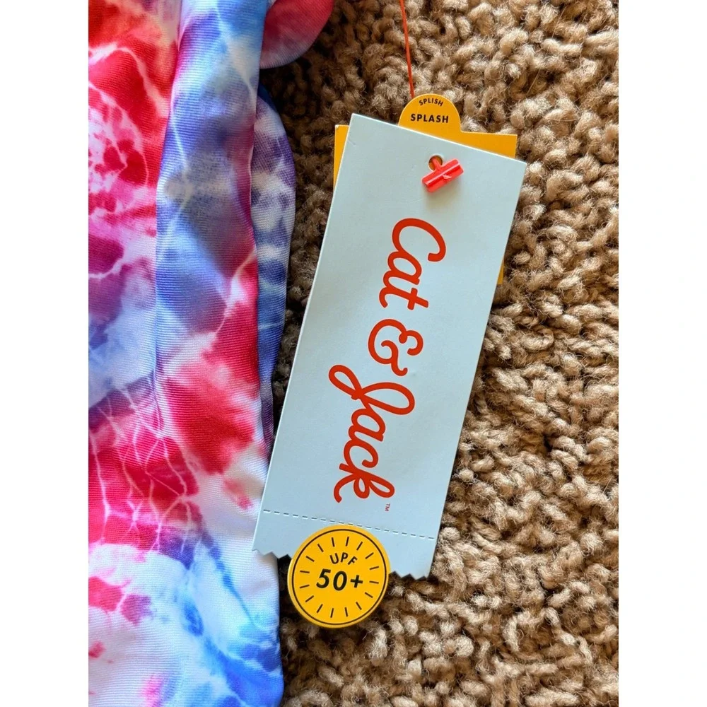 Target Cat & Jack Patriotic Tie Dye UPF50+ 1pc Swim Bathing Suit XS 4/5 NEW NWT